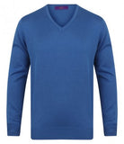 Blue Henbury Lightweight Cotton Acrylic V Neck Sweater Printsetters Custom Workwear Bristol