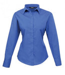Blue Premier Ladies Long Sleeve Poplin Blouse Printsetters Custom Workwear Bristol